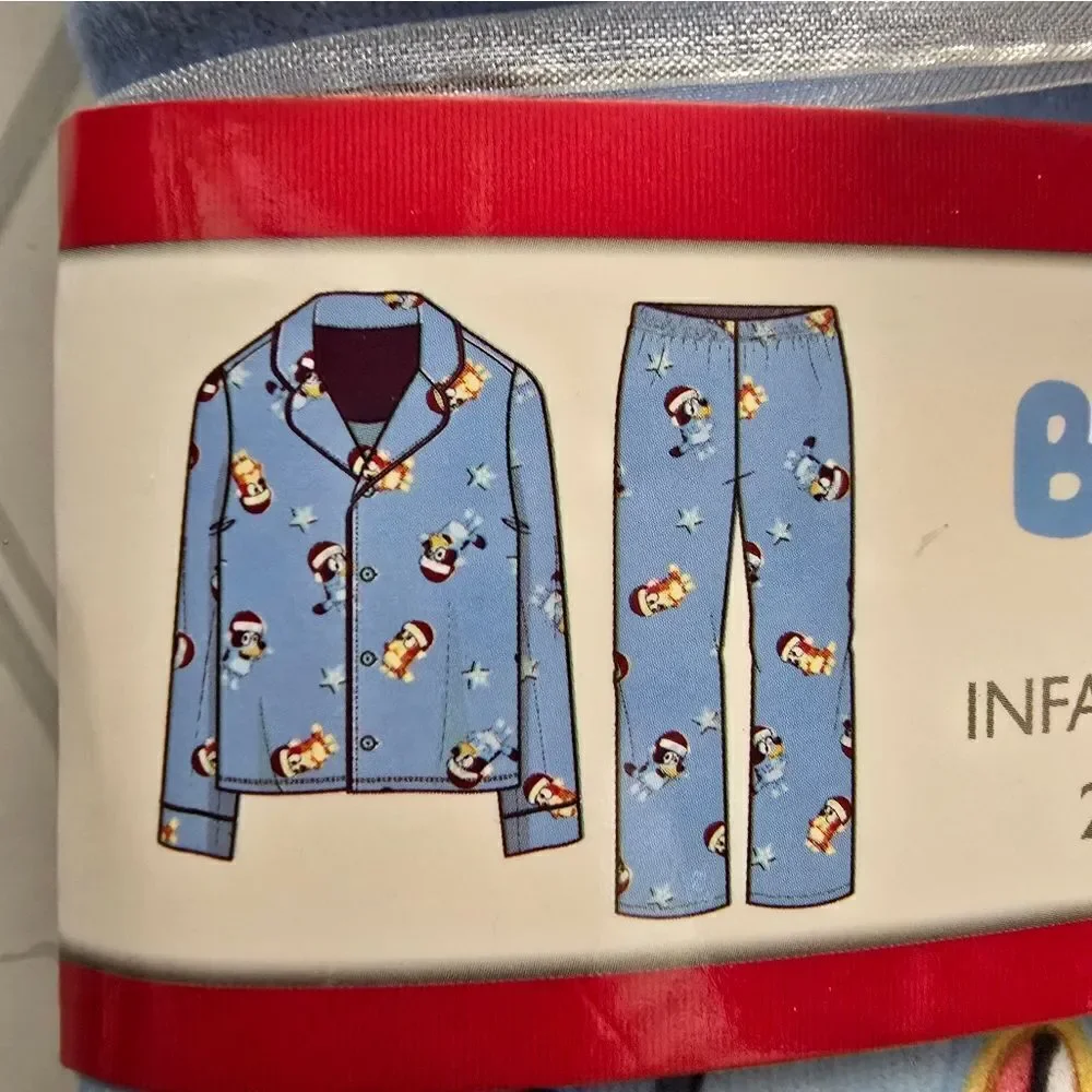 New Toddler Unisex Boy or Girl 2pc Bluey Bingo Christmas Blue Pajama Set